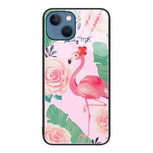 For iPhone 13 Colorful Painted Glass Phone Case(Flamingo)