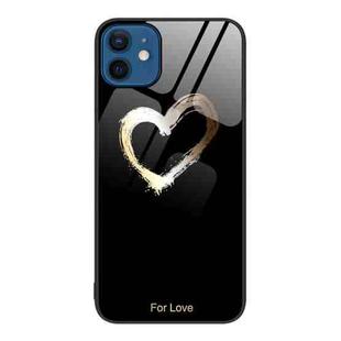 For iPhone 12 / 12 Pro Colorful Painted Glass Phone Case(Black Love)