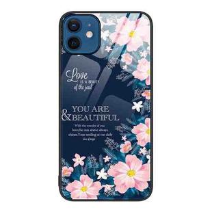 For iPhone 12 / 12 Pro Colorful Painted Glass Phone Case(Flower)