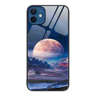 For iPhone 12 / 12 Pro Colorful Painted Glass Phone Case(Moon Hill)