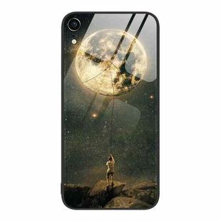 For iPhone XR Colorful Painted Glass Phone Case(Moon)