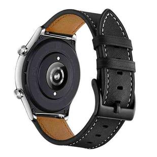 For Honor Watch GS 3 22mm Cowhide Leather Sewing Thread Watch Band(Black)