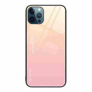 For iPhone 12 Pro Max Gradient Color Glass Case(Yellow Pink)