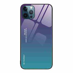 For iPhone 12 Pro Max Gradient Color Glass Case(Aurora Blue)