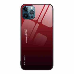 For iPhone 12 Pro Max Gradient Color Glass Case(Red Black)