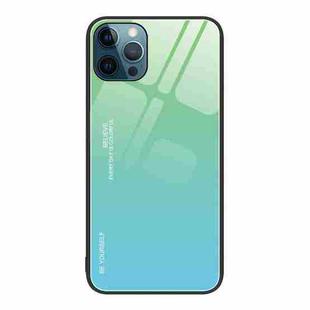 For iPhone 12 Pro Max Gradient Color Glass Case(Green Cyan)
