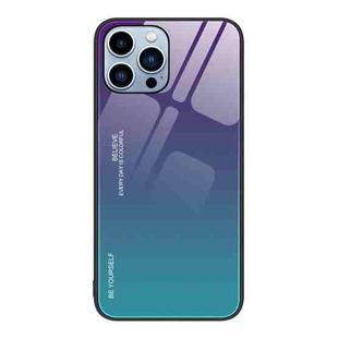 For iPhone 13 Pro Max Gradient Color Glass Case (Aurora Blue)