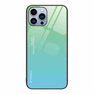 For iPhone 13 Pro Gradient Color Glass Case (Green Cyan)