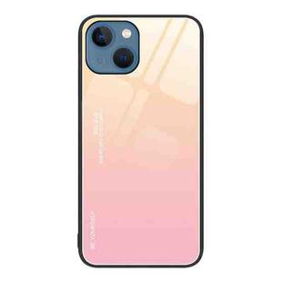 For iPhone 13 Gradient Color Glass Case(Yellow Pink)