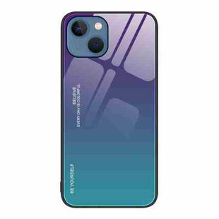 For iPhone 14 Plus Gradient Color Glass Case (Aurora Blue)