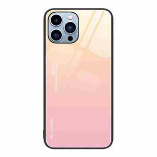 For iPhone 14 Pro Gradient Color Glass Case(Yellow Pink)