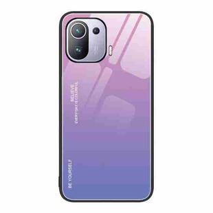 For Xiaomi Mi 11 Pro Gradient Color Glass Case(Pink Purple)