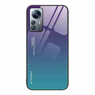 For Xiaomi 12 Pro Gradient Color Glass Case(Aurora Blue)