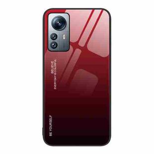 For Xiaomi 12 Pro Gradient Color Glass Case(Red Black)