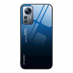 For Xiaomi 12 Pro Gradient Color Glass Case(Blue Black)