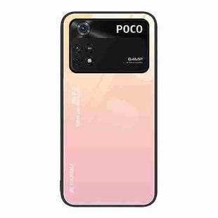 For Xiaomi Poco M4 Pro 4G Gradient Color Glass Case(Yellow Pink)