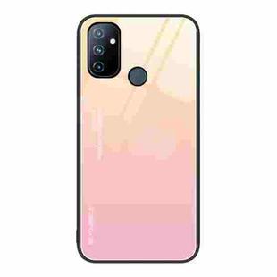 For OnePlus Nord N100 Gradient Color Glass Case(Yellow Pink)