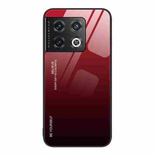 For OnePlus 10 Pro Gradient Color Glass Case(Red Black)