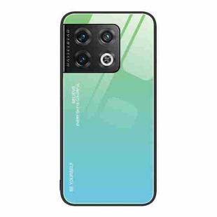 For OnePlus 10 Pro Gradient Color Glass Case(Green Cyan)