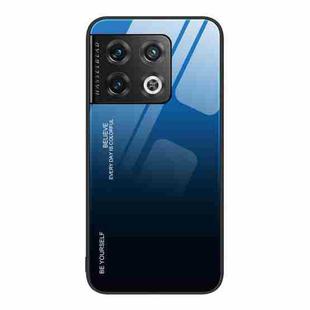 For OnePlus 10 Pro Gradient Color Glass Case(Blue Black)