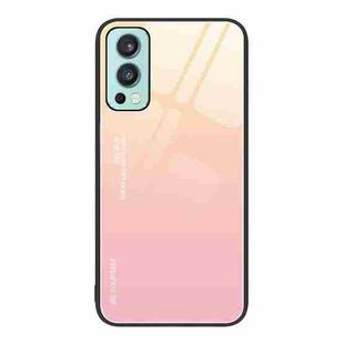 For OnePlus Nord 2 5G Gradient Color Glass Case(Yellow Pink)