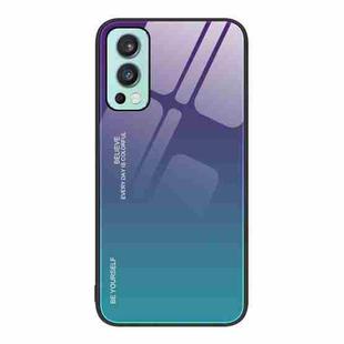 For OnePlus Nord 2 5G Gradient Color Glass Case(Aurora Blue)