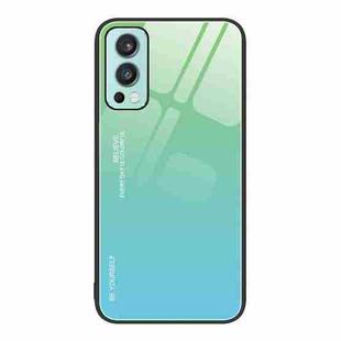 For OnePlus Nord 2 5G Gradient Color Glass Case(Green Cyan)