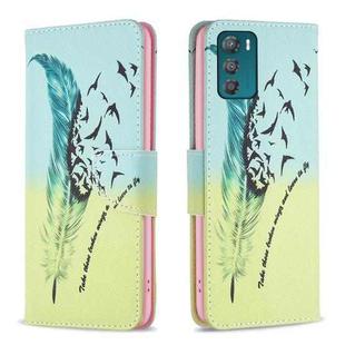 For Motorola Moto G42 4G Colored Drawing Pattern Leather Phone Case(Feather)