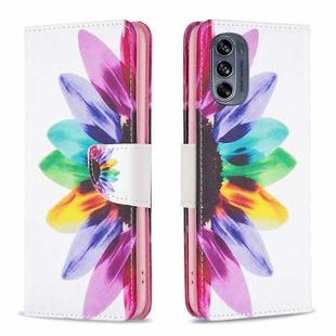 For Motorola Moto G62 Colored Drawing Pattern Leather Phone Case(Sun Flower)