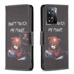 For OPPO A57 4G Colored Drawing Pattern Leather Phone Case(Bear)