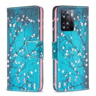 For OPPO A57 4G Colored Drawing Pattern Leather Phone Case(Plum Blossom)