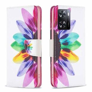 For OPPO A57 4G Colored Drawing Pattern Leather Phone Case(Sun Flower)