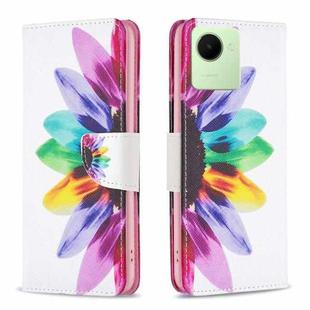For Realme C30 Colored Drawing Pattern Leather Phone Case(Sun Flower)