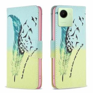 For Realme C30 Colored Drawing Pattern Leather Phone Case(Feather)