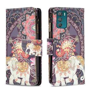 For Motorola Moto G42 4G Colored Drawing Pattern Zipper Leather Phone Case(Flower Elephants)