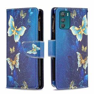 For Motorola Moto G42 4G Colored Drawing Pattern Zipper Leather Phone Case(Gold Butterfly)