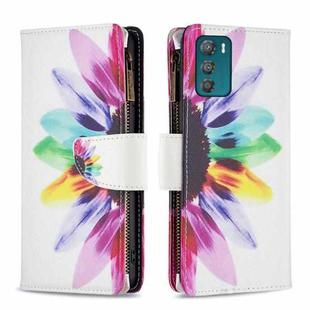 For Motorola Moto G42 4G Colored Drawing Pattern Zipper Leather Phone Case(Sun Flower)