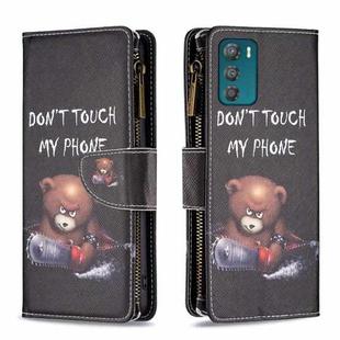 For Motorola Moto G42 4G Colored Drawing Pattern Zipper Leather Phone Case(Bear)