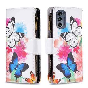 For Motorola Moto G62 Colored Drawing Pattern Zipper Leather Phone Case(Two Butterflies)