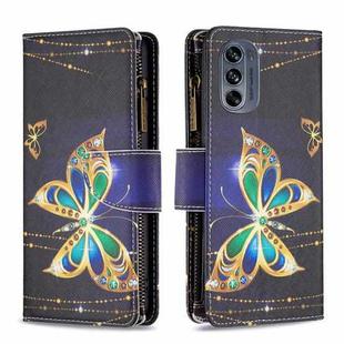 For Motorola Moto G62 Colored Drawing Pattern Zipper Leather Phone Case(Big Butterfly)