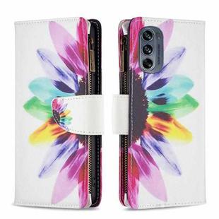 For Motorola Moto G62 Colored Drawing Pattern Zipper Leather Phone Case(Sun Flower)