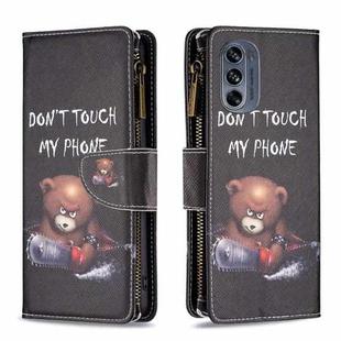 For Motorola Moto G62 Colored Drawing Pattern Zipper Leather Phone Case(Bear)