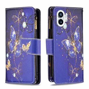 For Nothing Phone 1 Colored Drawing Pattern Zipper Leather Phone Case(Purple Butterfly)