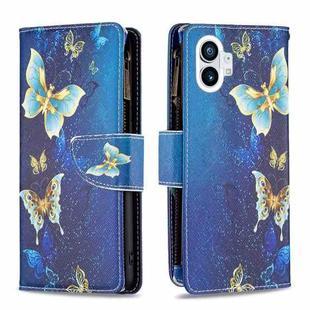 For Nothing Phone 1 Colored Drawing Pattern Zipper Leather Phone Case(Gold Butterfly)