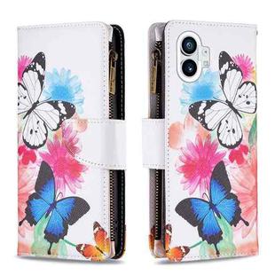 For Nothing Phone 1 Colored Drawing Pattern Zipper Leather Phone Case(Two Butterflies)
