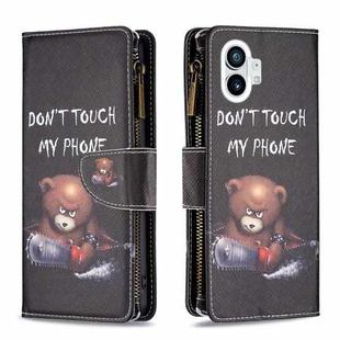 For Nothing Phone 1 Colored Drawing Pattern Zipper Leather Phone Case(Bear)