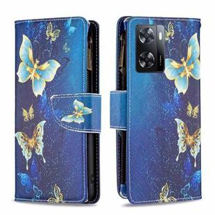 For OPPO A57 4G Colored Drawing Pattern Zipper Leather Phone Case(Gold Butterfly)