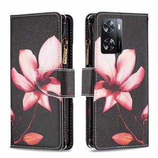 For OPPO A57 4G Colored Drawing Pattern Zipper Leather Phone Case(Lotus)