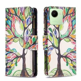 For Realme C30 Colored Drawing Pattern Zipper Leather Phone Case(Big Tree)