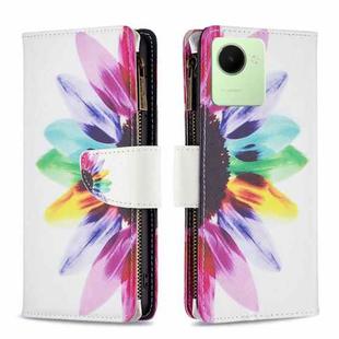 For Realme C30 Colored Drawing Pattern Zipper Leather Phone Case(Sun Flower)